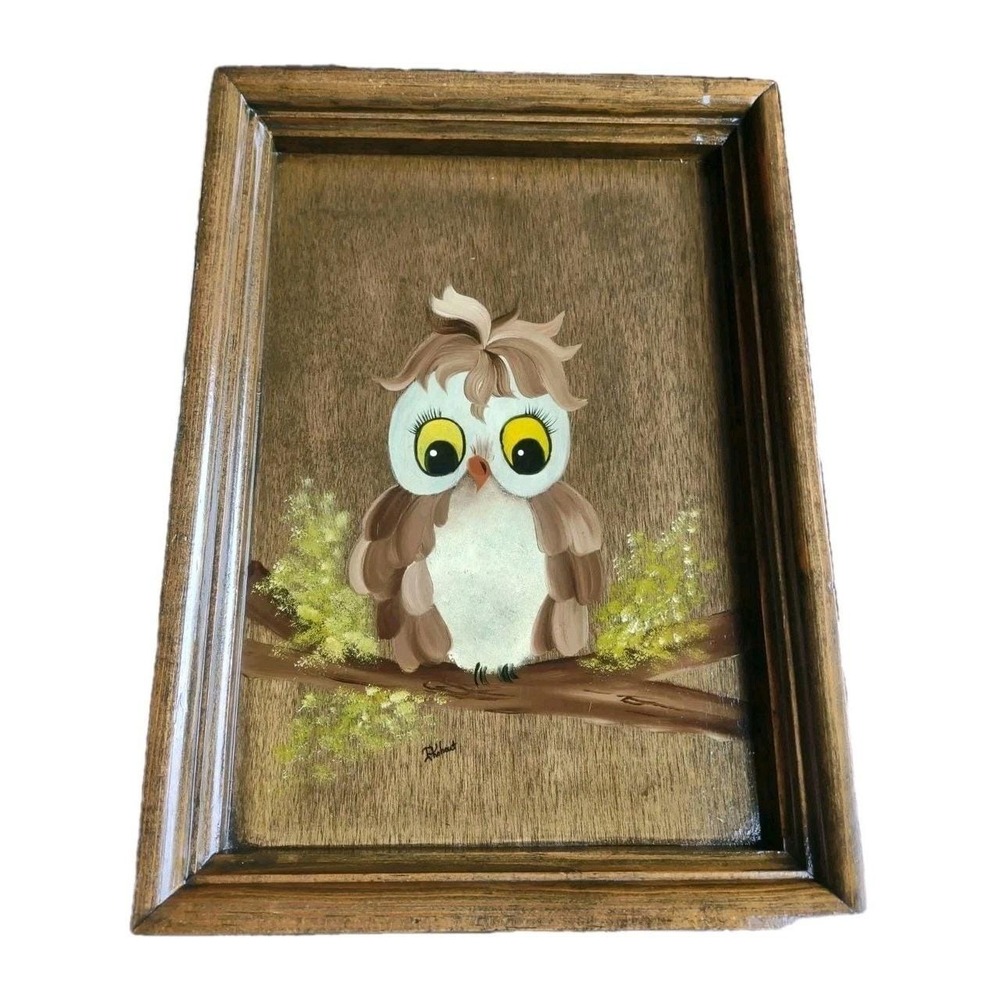 Vtg Wooden Painted Owl Key Holder Wall Mounted 6 Key Hook 12.5"x8.5" Adorable